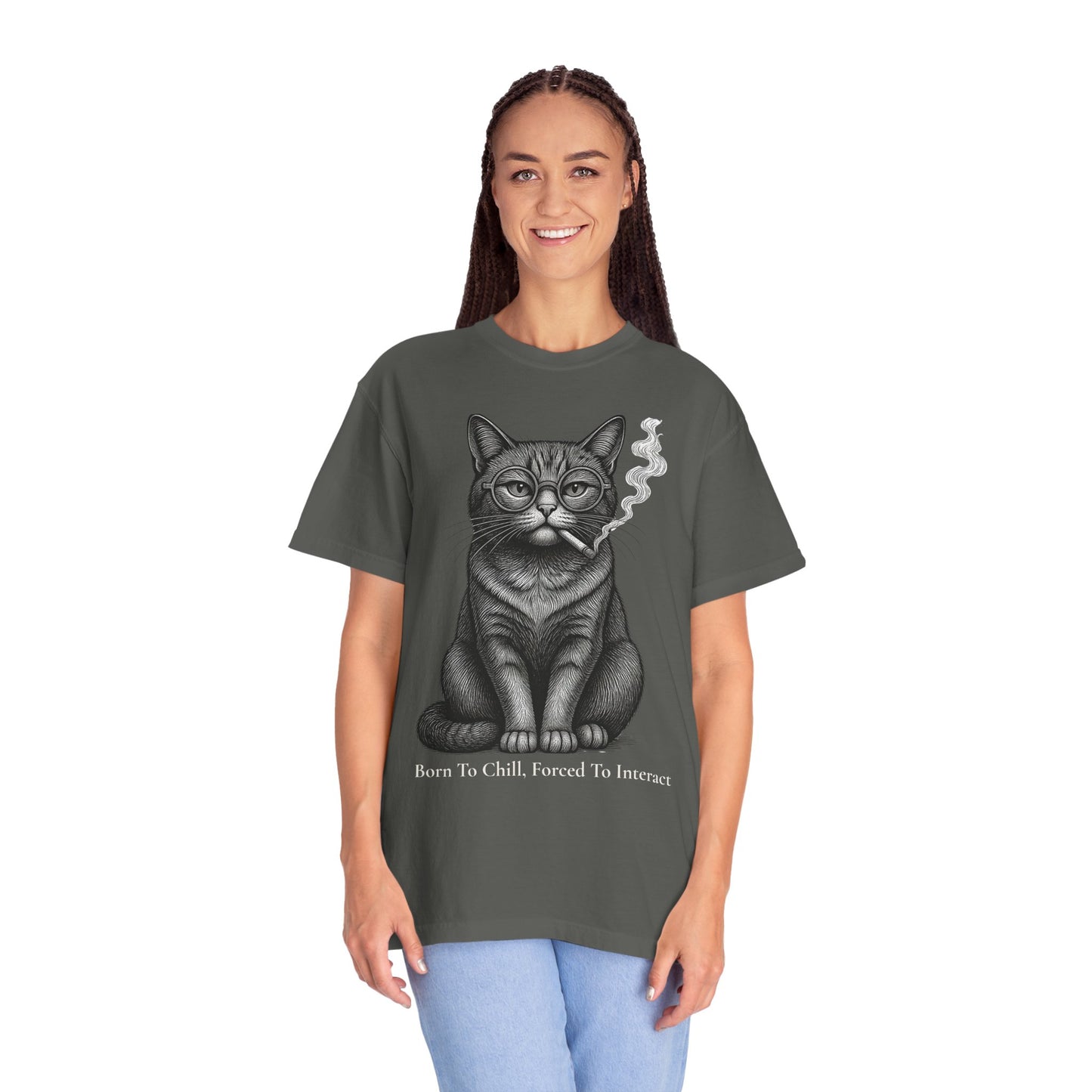 Nacido para la calma, obligado a interactuar – Camiseta teñida para gatos