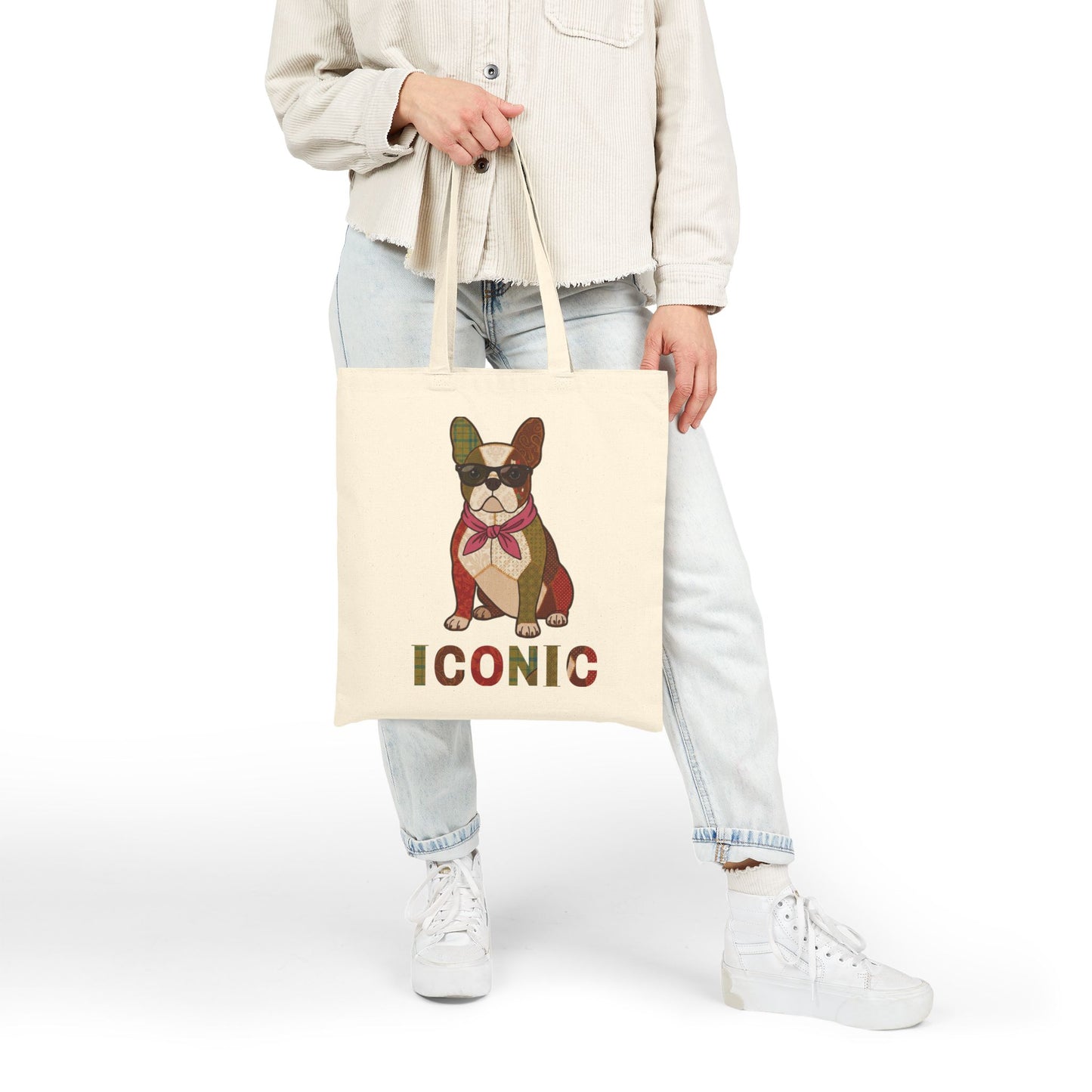 French Bulldog Tote Bag – Patchwork Frenchie Canvas Bag, "Iconic" Dog Lover Gift