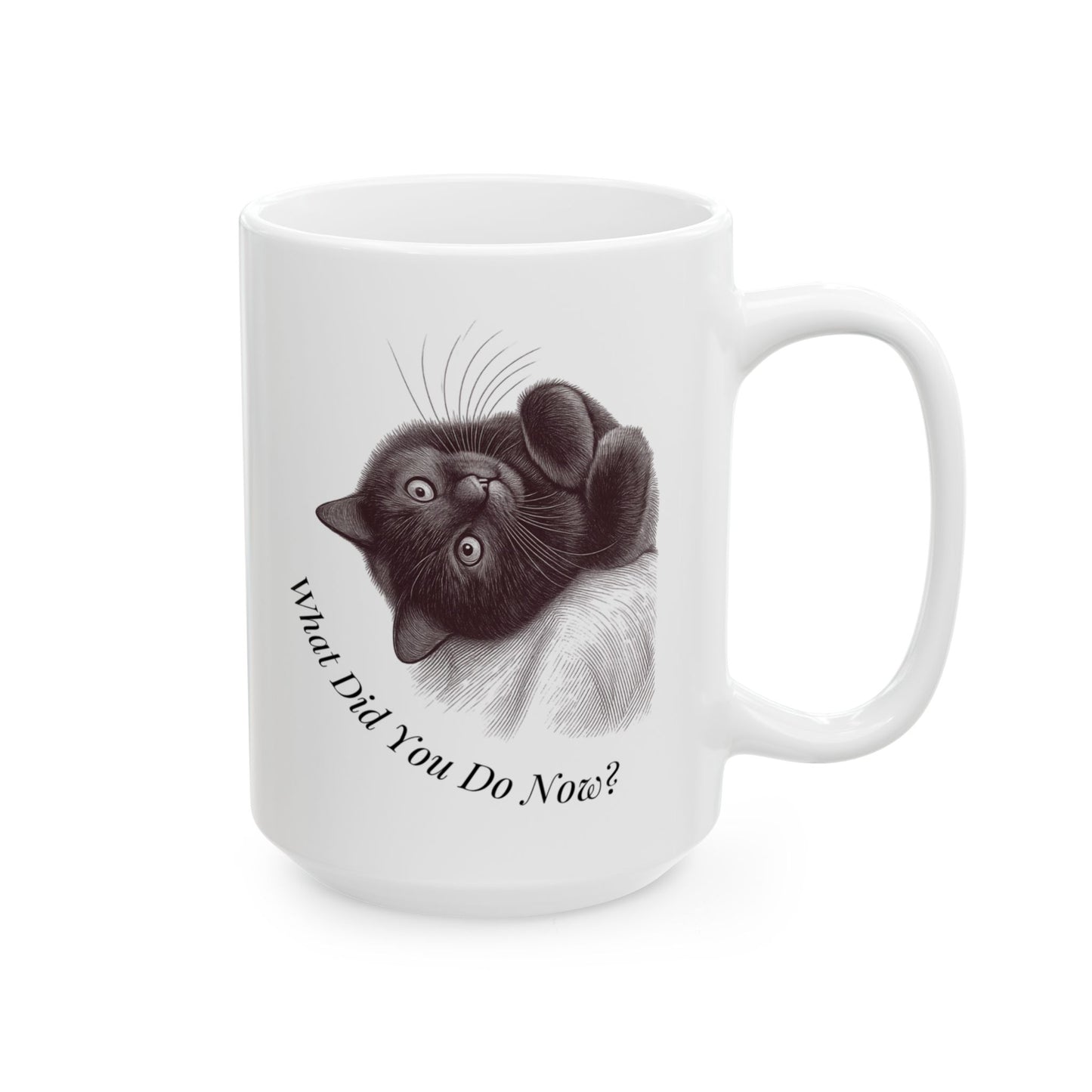 Taza de café Gato Negro | Regalo divertido para amantes de los gatos | "¿Qué hiciste ahora?"