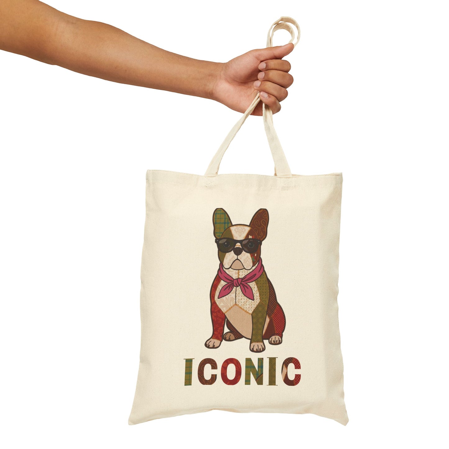 French Bulldog Tote Bag – Patchwork Frenchie Canvas Bag, "Iconic" Dog Lover Gift