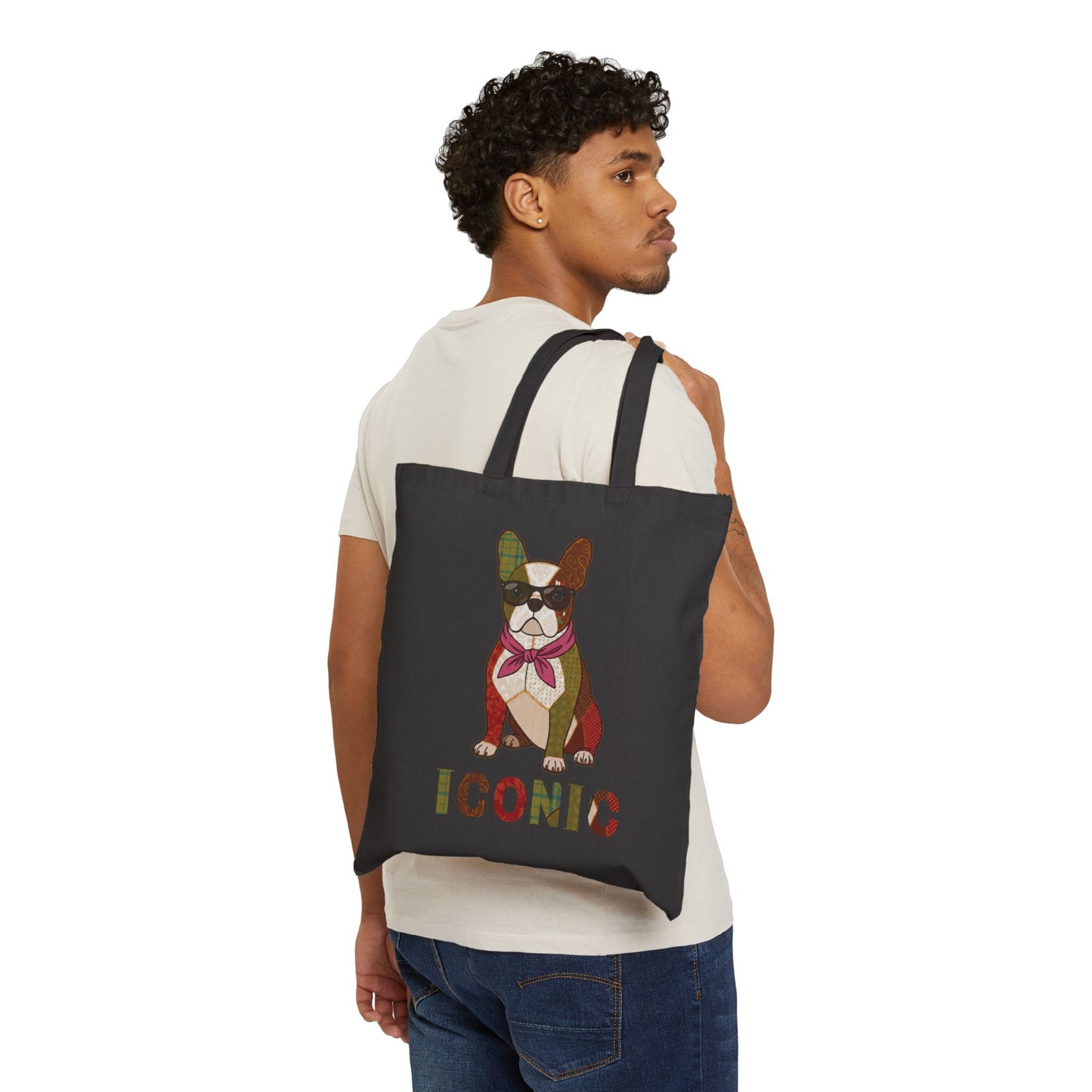 French Bulldog Tote Bag – Patchwork Frenchie Canvas Bag, "Iconic" Dog Lover Gift