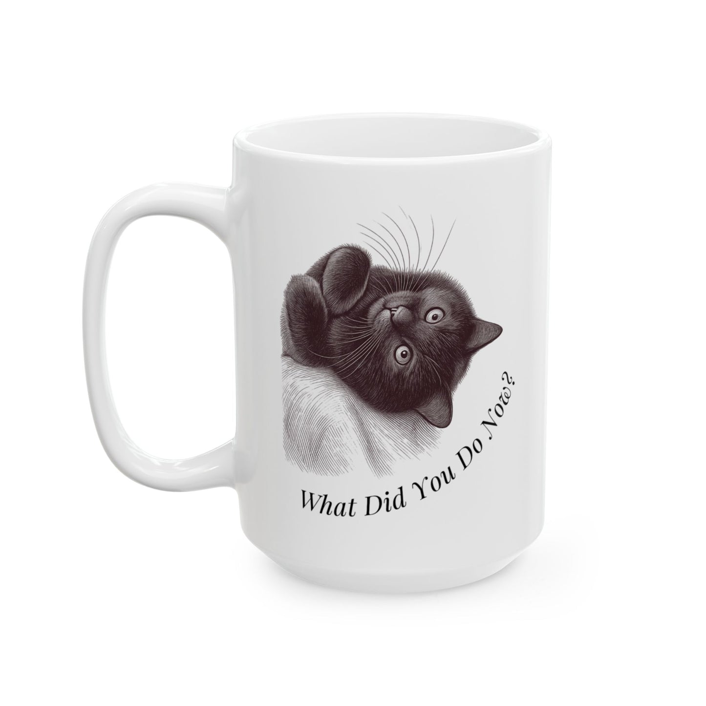 Taza de café Gato Negro | Regalo divertido para amantes de los gatos | "¿Qué hiciste ahora?"