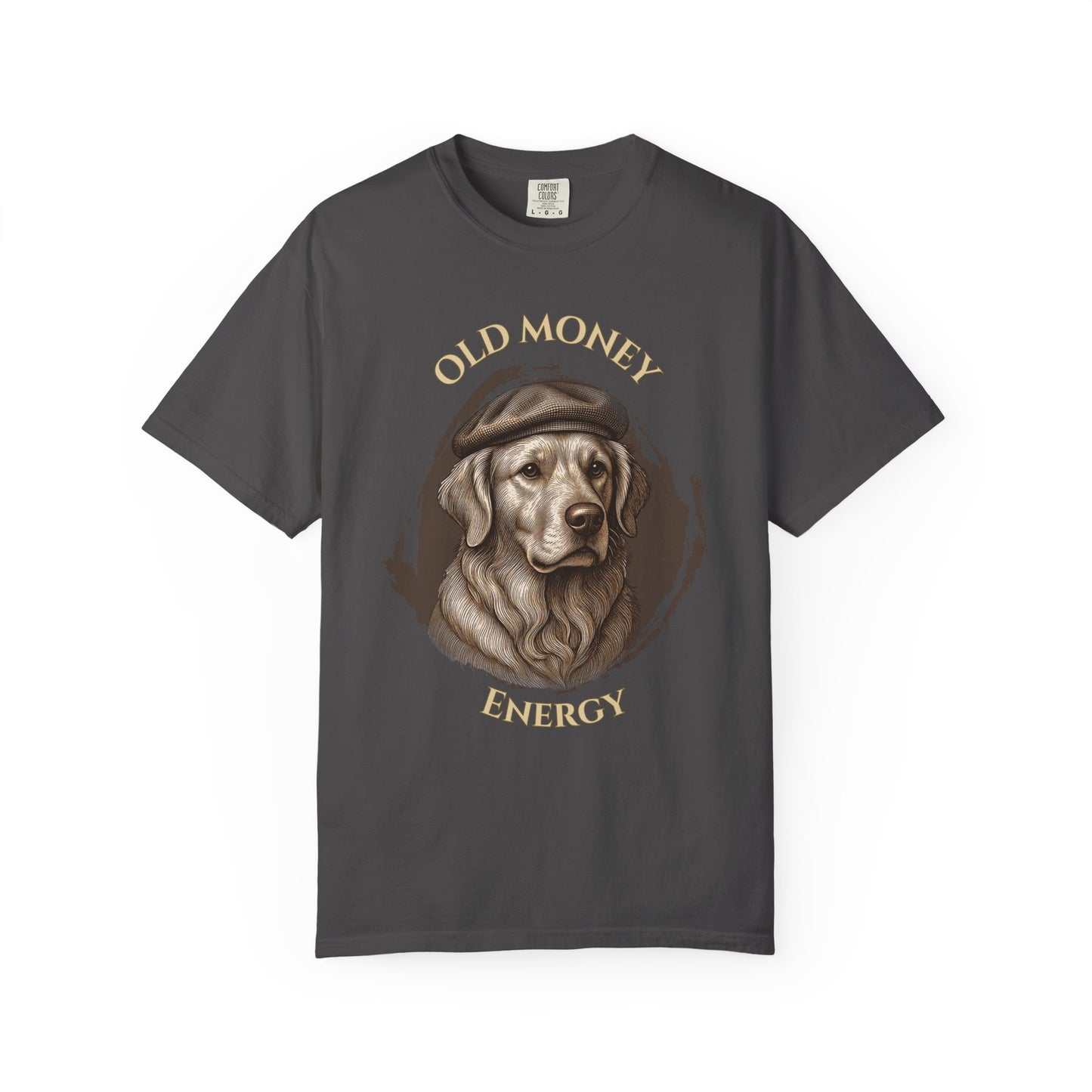 Energía de la Vieja Riqueza — Camiseta Teñida a la Prenda Golden Retriever