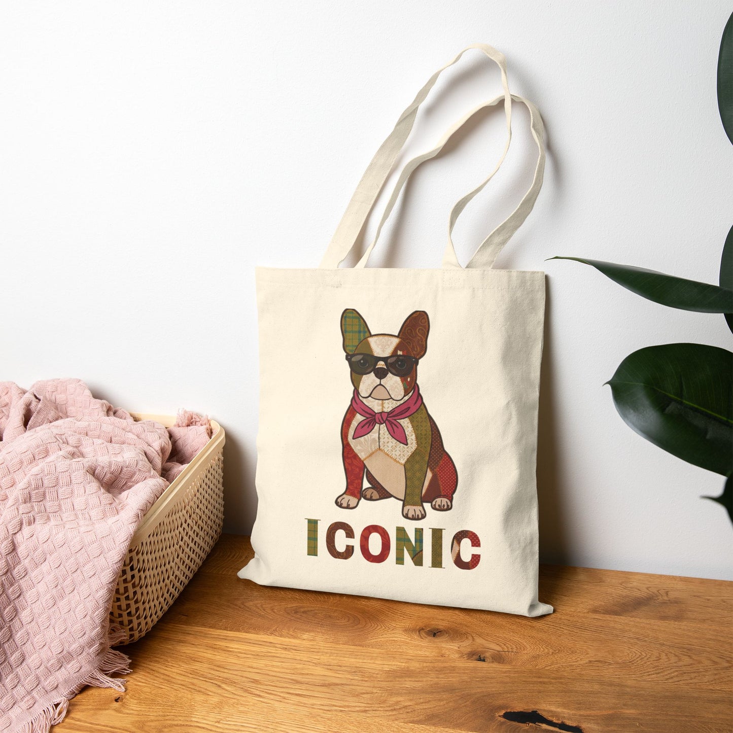 French Bulldog Tote Bag – Patchwork Frenchie Canvas Bag, "Iconic" Dog Lover Gift
