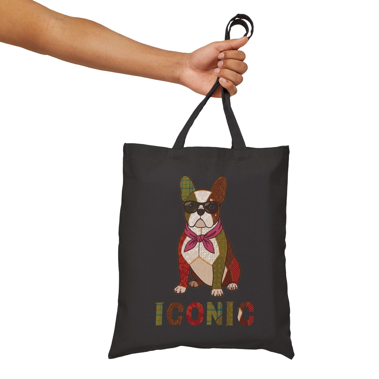French Bulldog Tote Bag – Patchwork Frenchie Canvas Bag, "Iconic" Dog Lover Gift