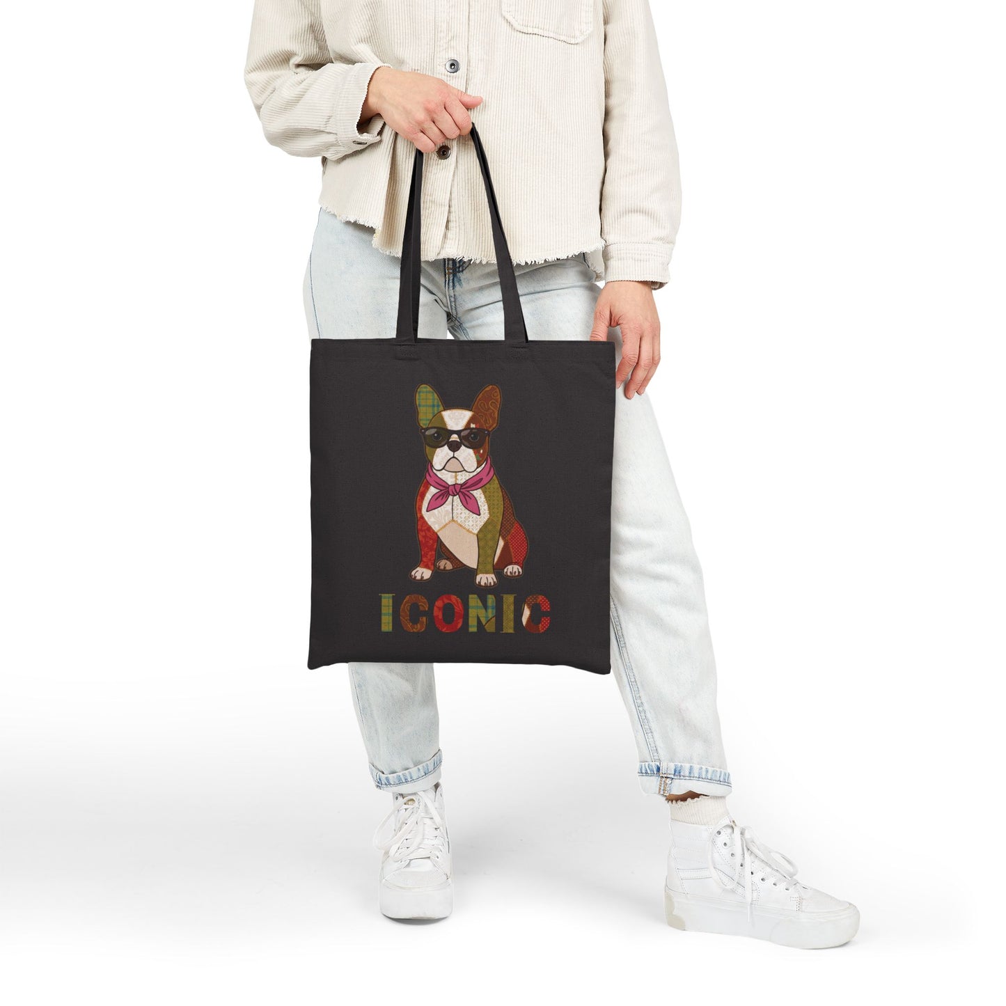 French Bulldog Tote Bag – Patchwork Frenchie Canvas Bag, "Iconic" Dog Lover Gift