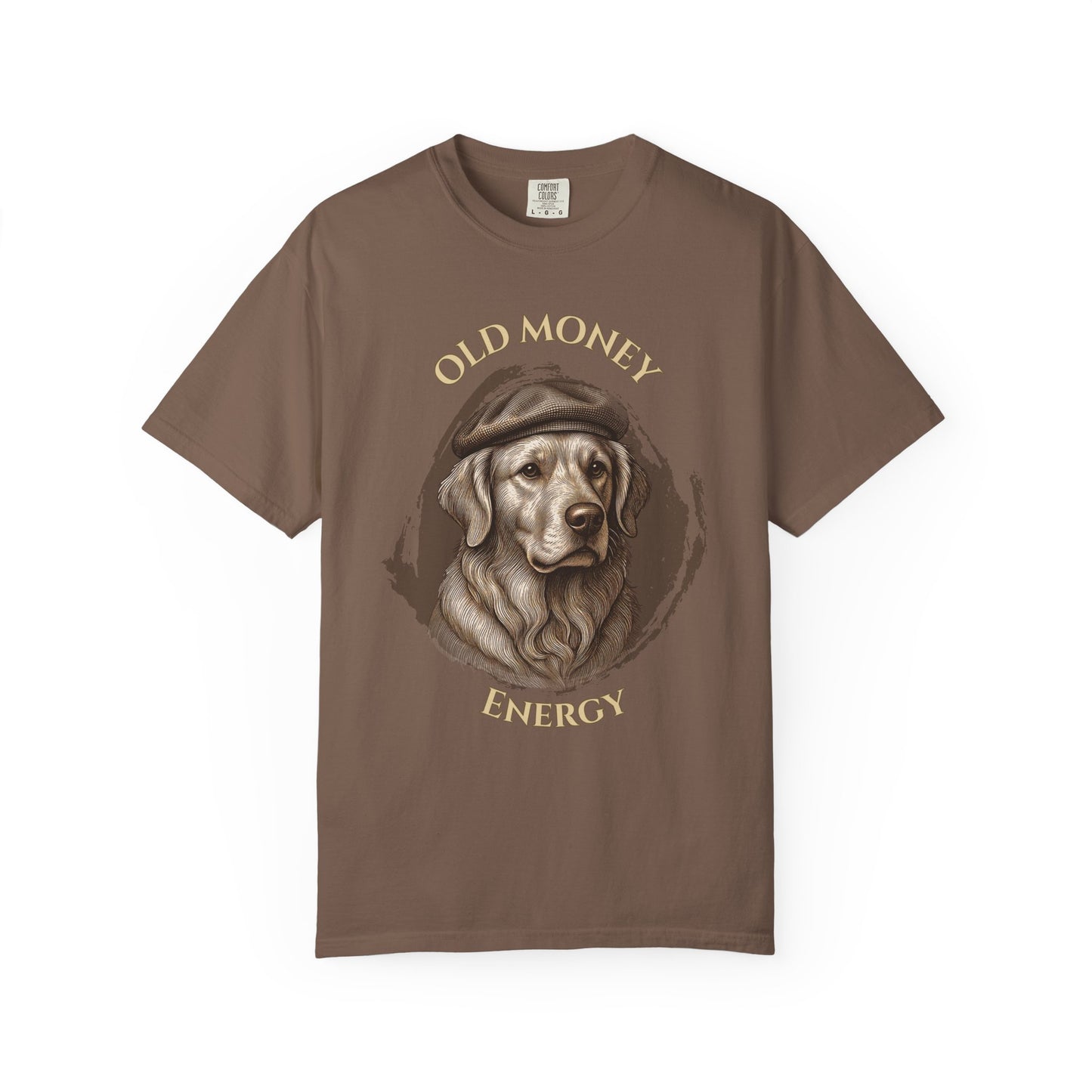 Energía de la Vieja Riqueza — Camiseta Teñida a la Prenda Golden Retriever