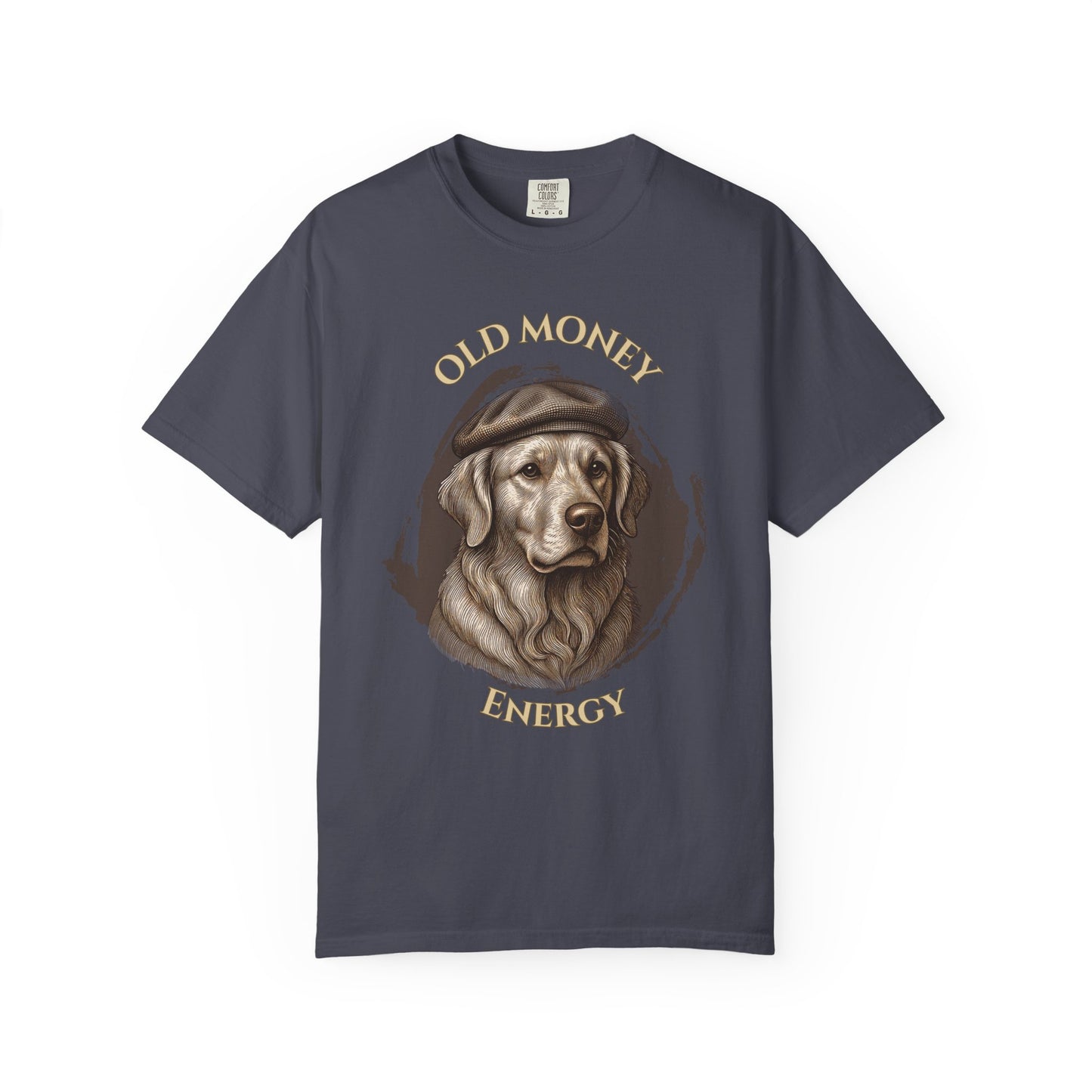 Energía de la Vieja Riqueza — Camiseta Teñida a la Prenda Golden Retriever