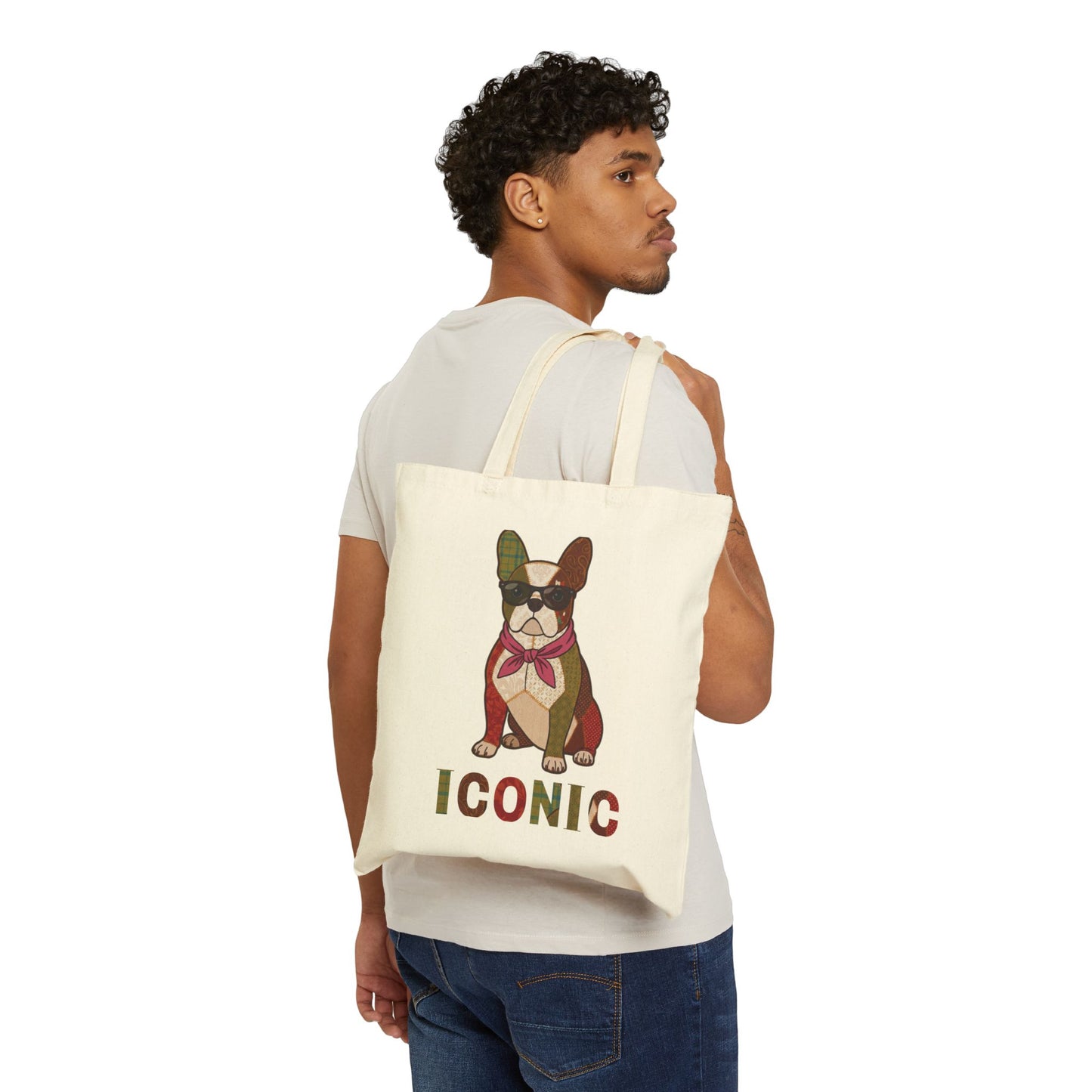 French Bulldog Tote Bag – Patchwork Frenchie Canvas Bag, "Iconic" Dog Lover Gift