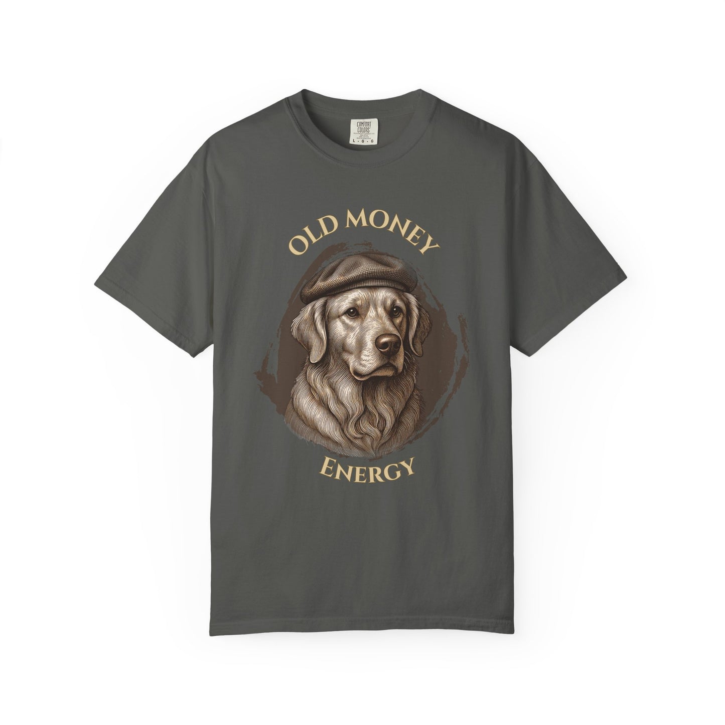 Energía de la Vieja Riqueza — Camiseta Teñida a la Prenda Golden Retriever