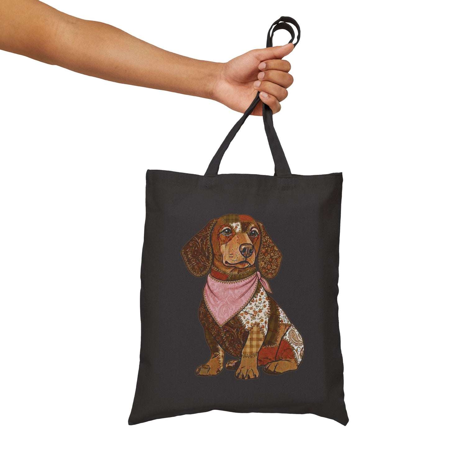 Faux Patchwork Dachshund Tote Bag, Wiener Dog Canvas Bag, Dog Mom Gift
