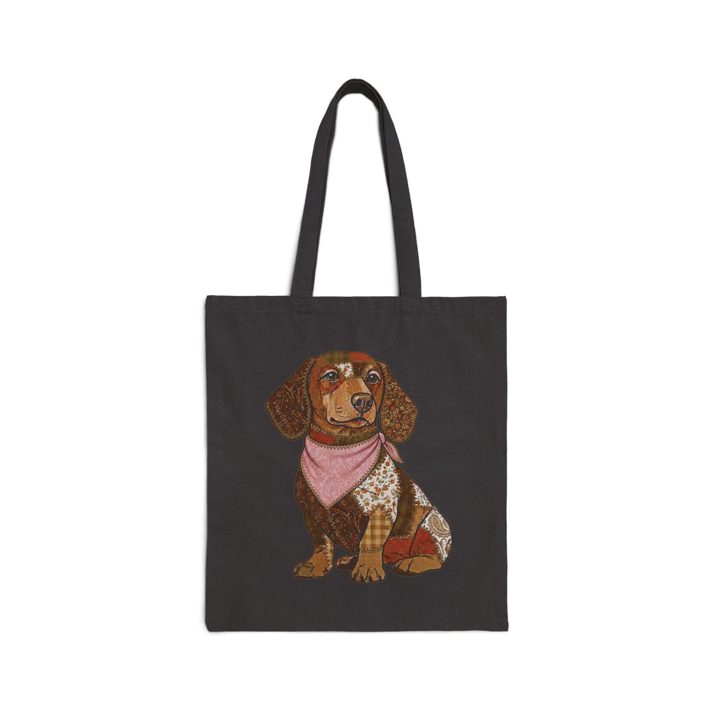Faux Patchwork Dachshund Tote Bag, Wiener Dog Canvas Bag, Dog Mom Gift