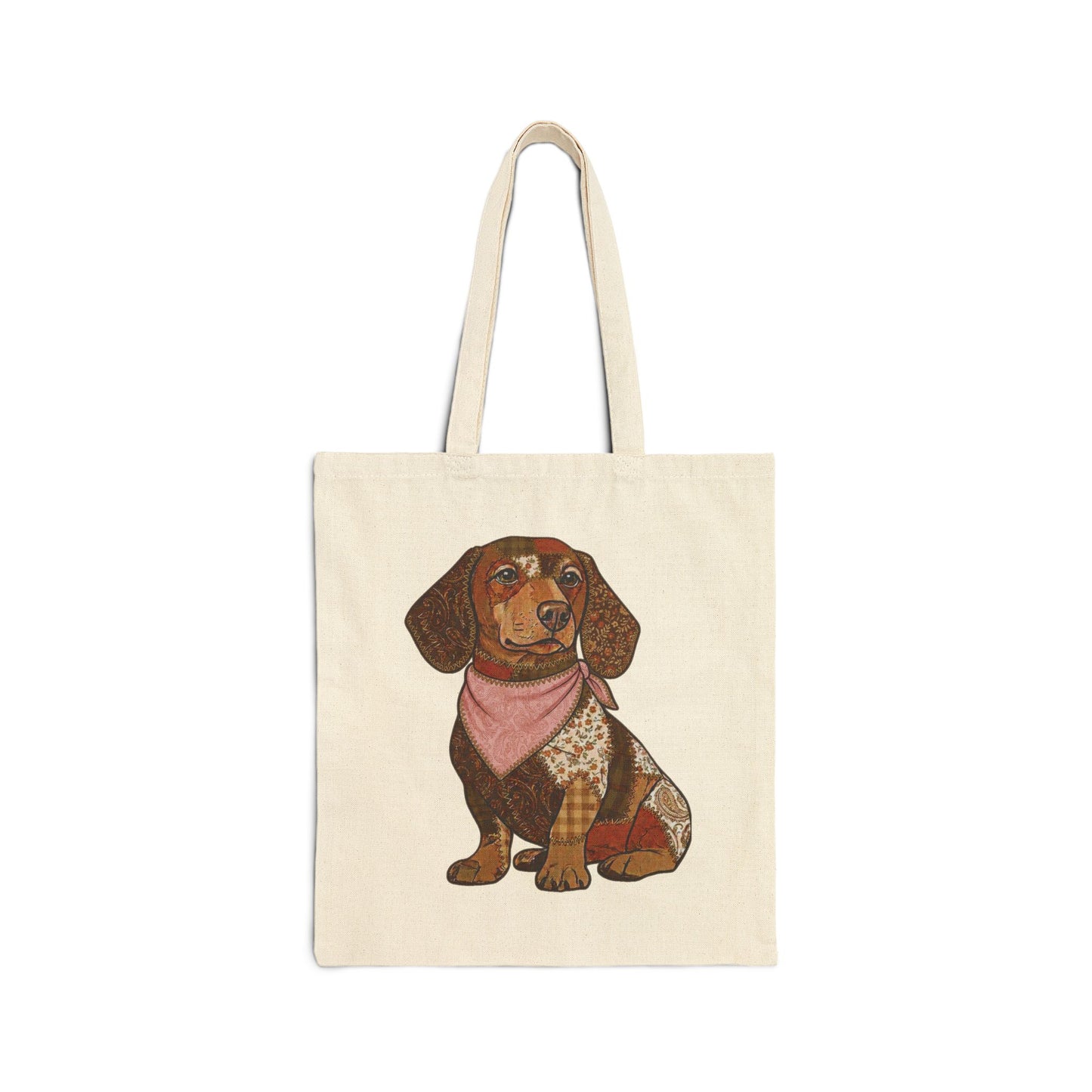 Faux Patchwork Dachshund Tote Bag, Wiener Dog Canvas Bag, Dog Mom Gift