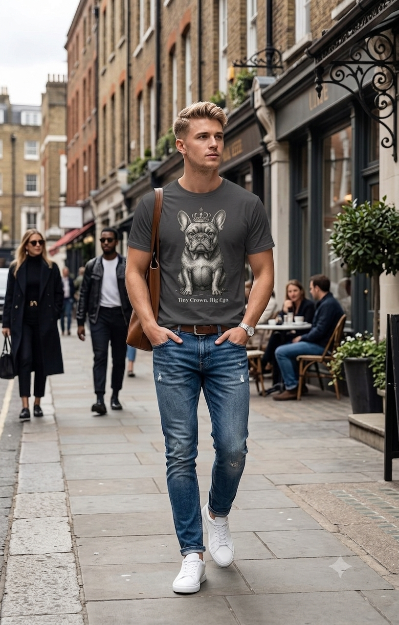 Tiny Crown Big Ego – French Bulldog Garment-Dyed T-Shirt
